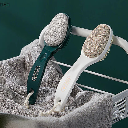 〔E〕2 In 1 Pumice Stone Foot Brush Scrubber With Handle Feet Exfoliating Dead Skin Remover Massage Brush Pedicure Tool Unisex