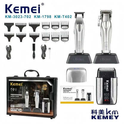 Kemei Clippers Professional Haircut Suit Rechargeable Hair Clippers Metal Body Shaver LCD Display Clipper For Man KM-3023 Set