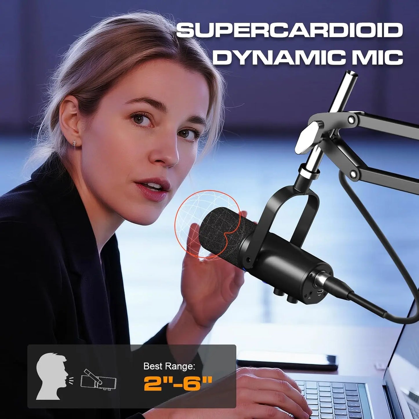 PUPGSIS D1 Dynamic Microphone, XLR/USB Podcast Recording PC Microphone for Vocal Voice-Over Streaming, Studio Mic with Mute Key