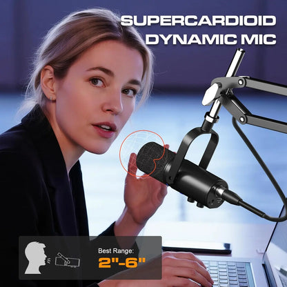 PUPGSIS D1 Dynamic Microphone, XLR/USB Podcast Recording PC Microphone for Vocal Voice-Over Streaming, Studio Mic with Mute Key