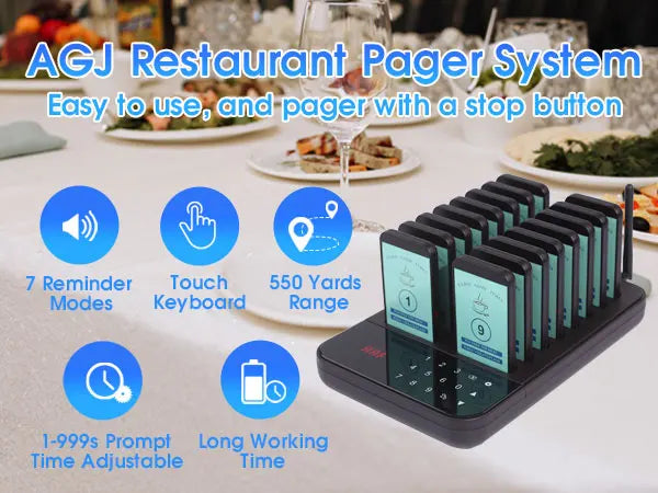 Wireless Restaurant Pager System Guest Customer Calling 16 Beepers Pager Buzzer For Restaurant Food Court Cafe Beach Bar