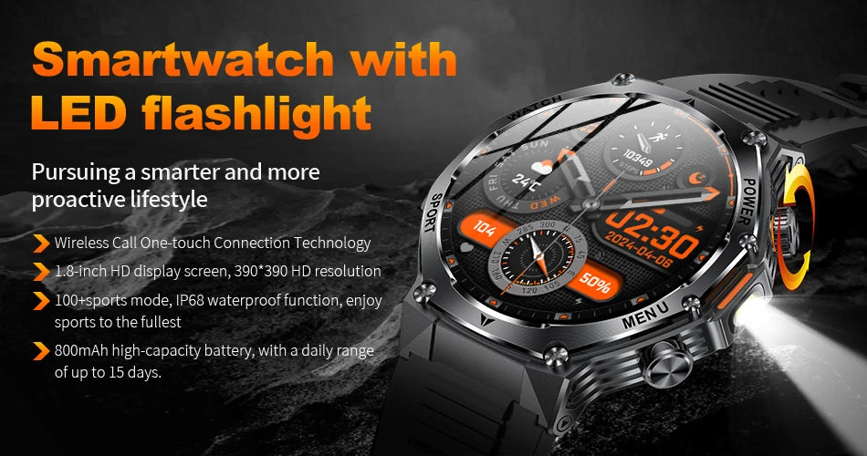 LIGE Nowy Smartwatch Męski 800 mAh Ultra Długa Żywotność Baterii Wodoodporny Zegarek Sportowy Outdoor Połączenia Bluetooth Wojskowy Smartwatch 2025