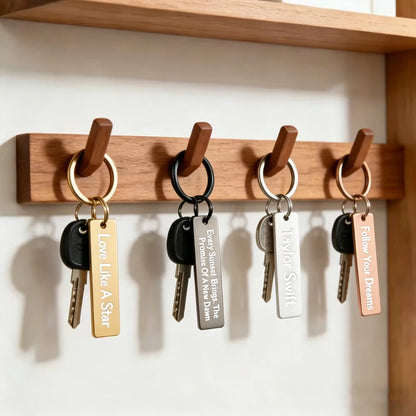 New Style Stainless Steel Custom Logo Name Keychain Rectangular Hang Tag Metal Key Ring Advertising Holiday Engraved Laser Gift