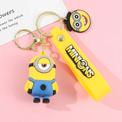 1/3/7/14PCS New Popular Anime Minions Keychain Cartoon PVC Children Toy Gift Cute Key Ring School Bag Pendant Car Key Chain