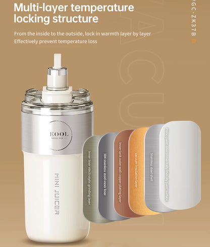 Insulated Juicer Double Layer Vacuum 304 Stainless Steel Juicers 350ml USB Charge Portable 26 Blades Strong Power Freesh Juicer
