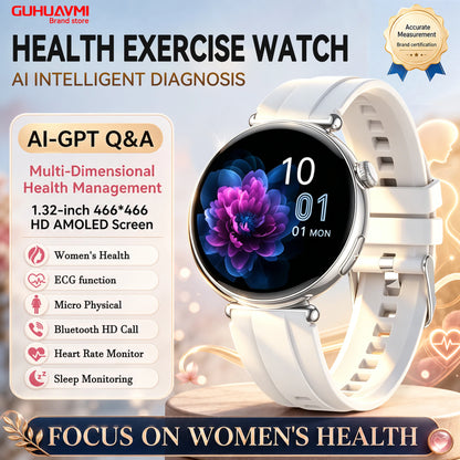 2026 New Women's Health Care Smartwatch ECG Blood Pressure Uric Acid Blood Lipids Sports IP68K Bluetooth call Fashion Smartwatch