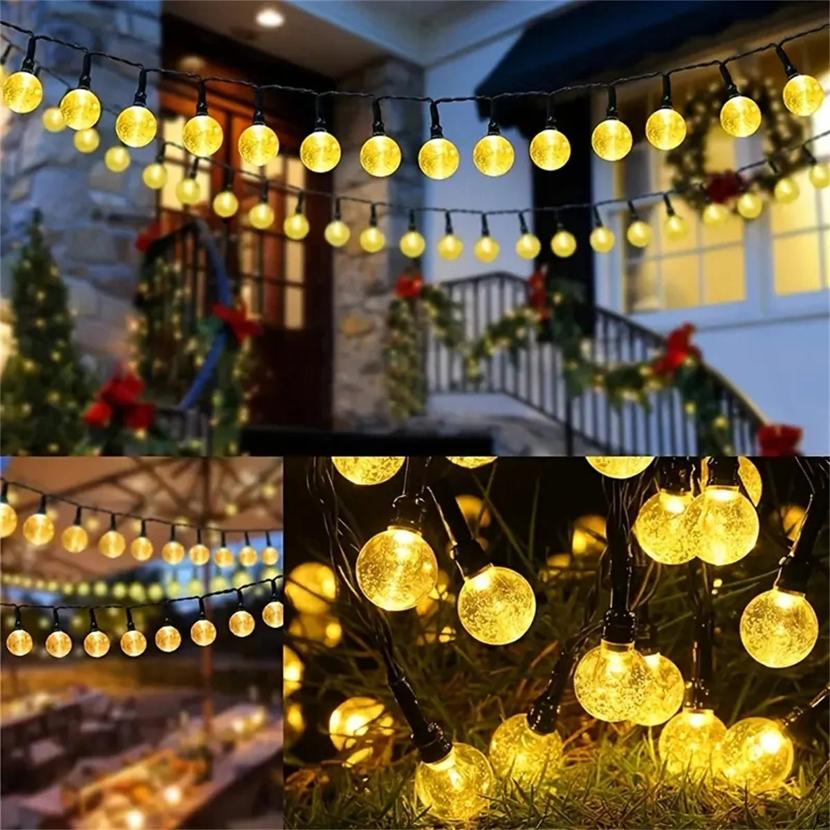 5/6.5/12M Solar Bubble Ball String Light Outdoor Lighting Waterproof 8 Functions Halloween Christmas Holiday Decorative Lamp