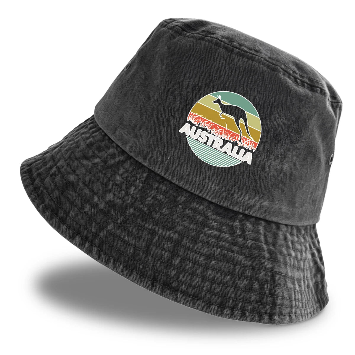 "AUSTRALIA" Kangaroo Printed Bucket Hat Trendy Simple Summer Hip Hop Fishing Hat For Gifts Unisex Outdoor Accessory Travel Hat