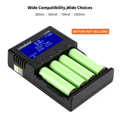 Ładowarka sieciowa LiitoKala Lii-PD4/PD2 LCD, szybkie ładowanie, 4/2 gniazda na akumulatory 21700/18650/AA/AAA, wielokrotne zabezpieczenia, automatyczne wykrywanie