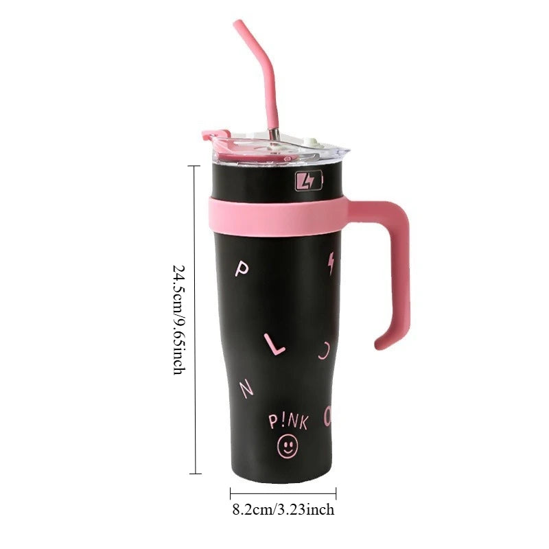 Stylish High Capacity Insulated Stainless Steel Water Bottle with Straw for Women Outdoor Sports Cup