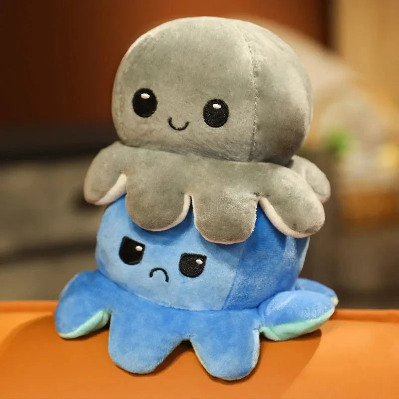 18/28/48cm Cute Reversible Mood Octopus Plush Toy Double Sided Flip Octopus Pillow Soft Stuffed Animal Doll Home Room Decor Gift