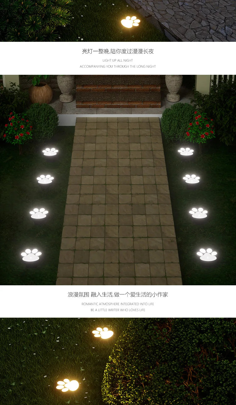 Outdoor  Paw Print Lights LED Solar Light Waterproof Dog Cat Animal Paw Print Light Path Lawn Lamp for Garden Patio Lawn Camping