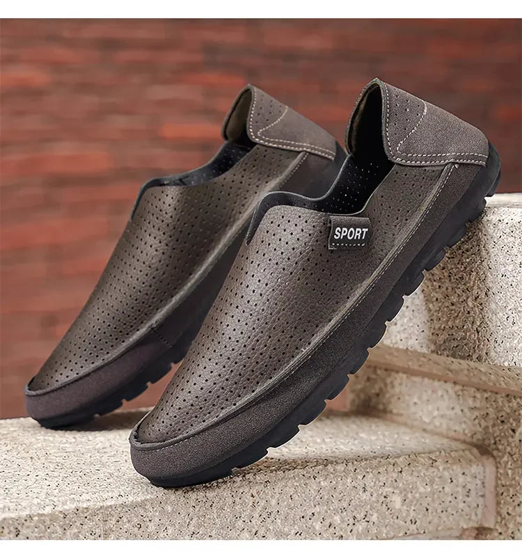 Yellow Breathable Men Loafers Slip On Casual Shoes Summer Hollow Out Driving Moccasins Plus Size 45 Soft Non-slip Flats Footwear