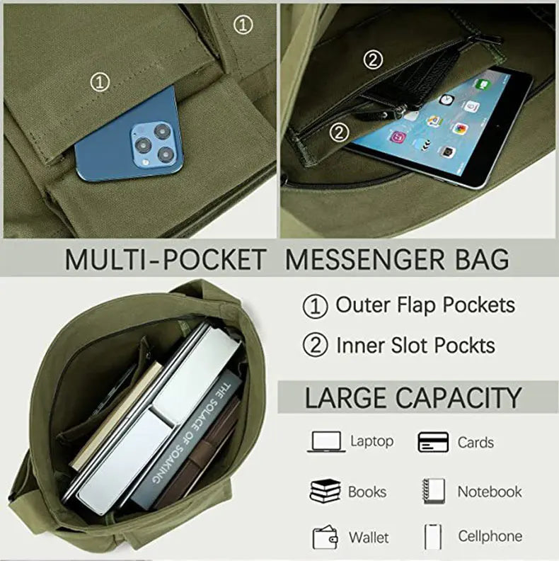 1Pc New style retro crossbody bag, single-shoulder bag, casual canvas bag, large capacity, artistic street photography bag