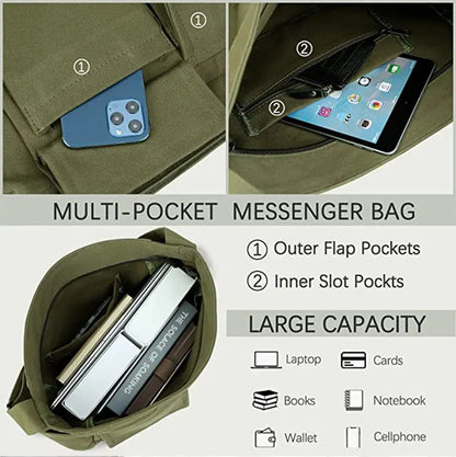 1Pc New style retro crossbody bag, single-shoulder bag, casual canvas bag, large capacity, artistic street photography bag