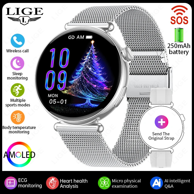Smartwatch zdrowotny klasy pielęgniarskiej dla kobiet z ekranem AMOLED HD, wodoodpornością IP68, ciśnieniem krwi, połączeniami BT – modny zegarek dla kobiet