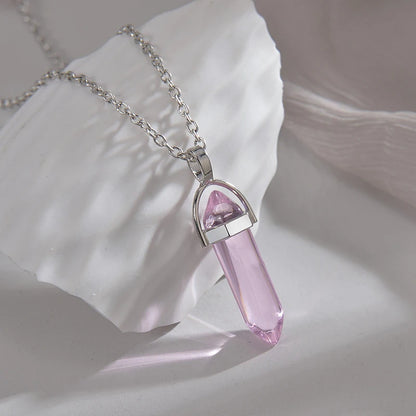 2Pcs/Set Luminous Hexagonal Column Heart Pendant Couple Magnetic Necklace Natural Stone Geometric Pendant Necklace Jewelry Gifts