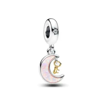 2025 Hot selling 925 Silver Pink Bird Moon Pendant Suitable for European Bracelets DIY Accessories Women's Charm Jewelry Gifts