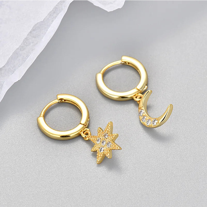 Fashion Stainless Steel Zircon Star Hoops Earrings For Women Vintage Crystal Zirconia Circle Earrings Punk Unisex Rock Jewelry