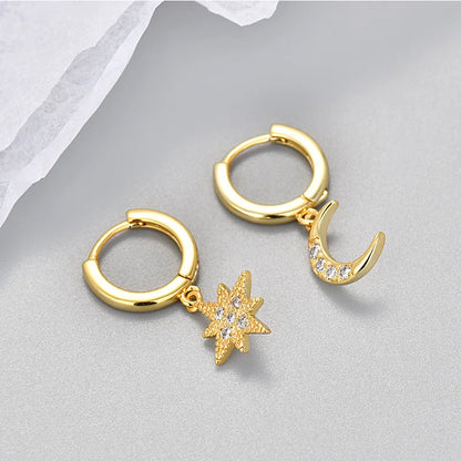 Fashion Stainless Steel Zircon Star Hoops Earrings For Women Vintage Crystal Zirconia Circle Earrings Punk Unisex Rock Jewelry