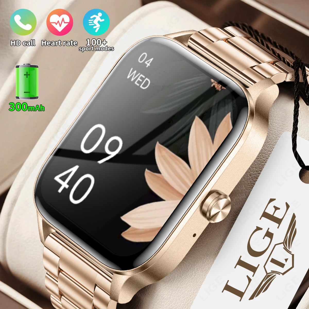 LIGE Smart Watch Answer/Make Call 1.85" Smartwatch for Android iOS Heart Rate Sleep Monitor Pedometer Waterproof Fitness Watches