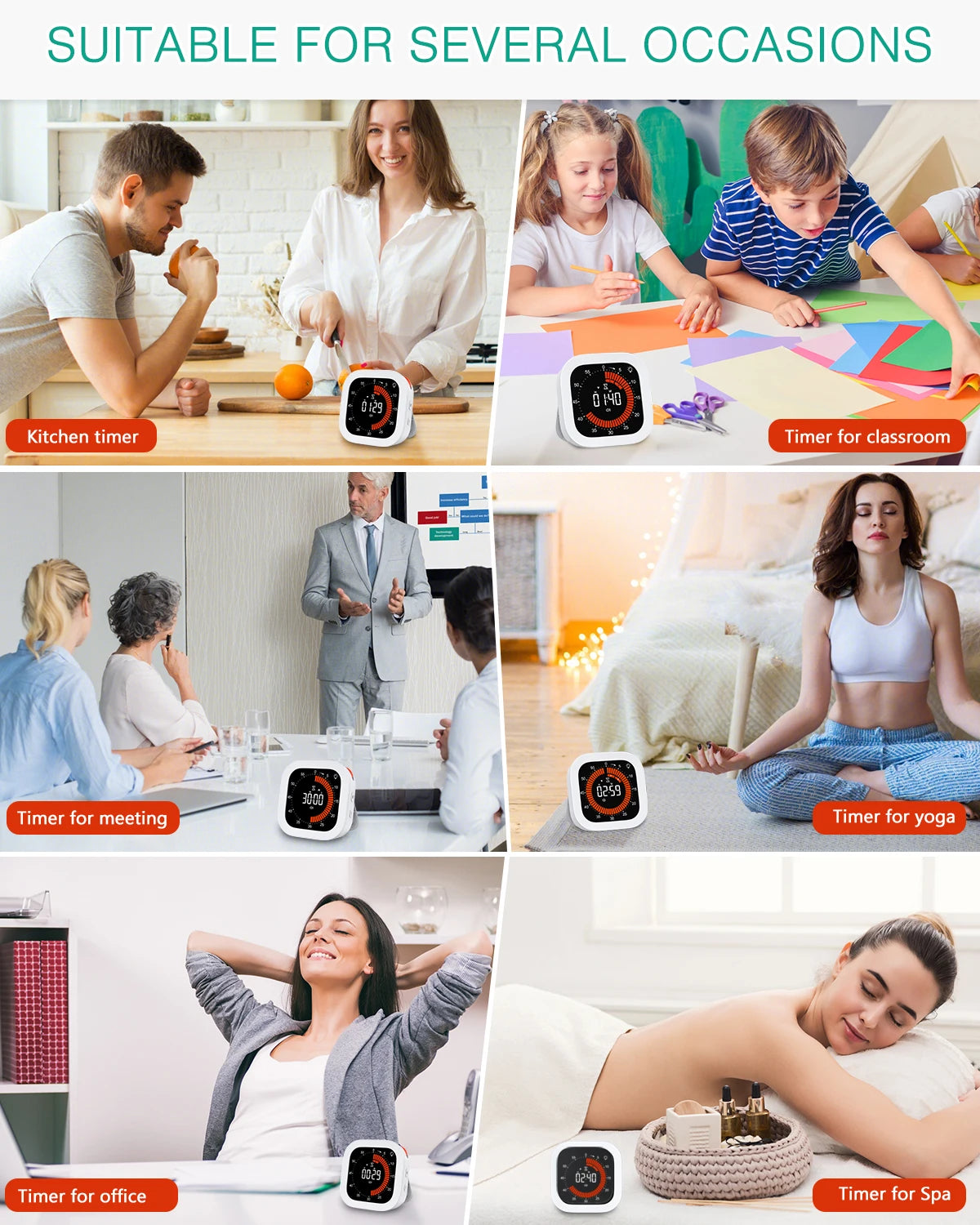 Upgraded Visual Timer Rechargeable Digital Countdown Kitchen Mechanical Cooking Timer Management Tool for Home School Office