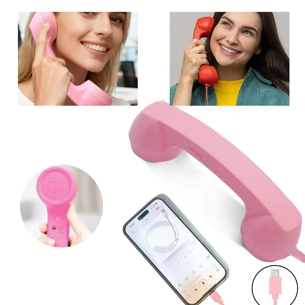 Type C Universal Retro Telephone Handset Retro Telephone Receiver Handset Mini Microphone Speaker for Mobile Phones Computers