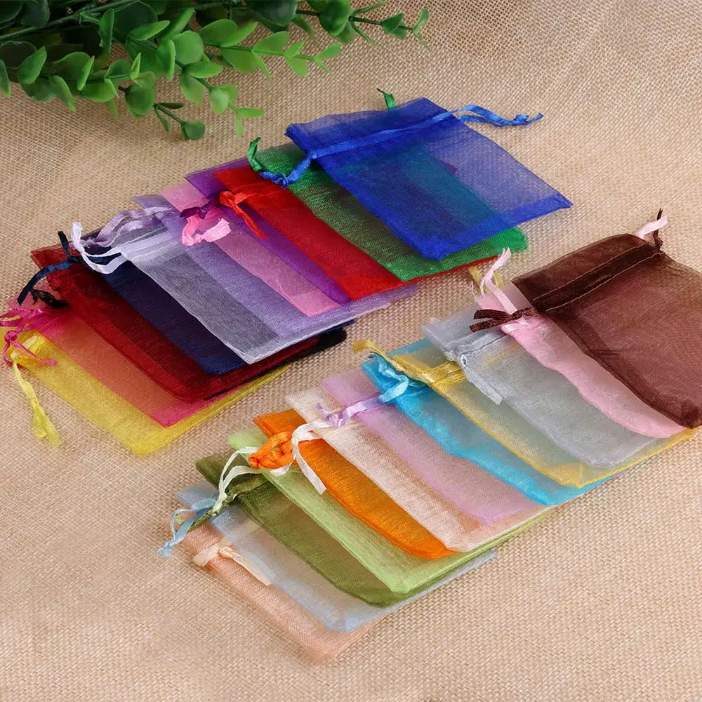 50/100pcs Colorful Organza Gift Bag 5x7 7x9 9x12 10x15 13x18cm Party Wedding Favors Candy Jewelry Packaging Drawstring pouches