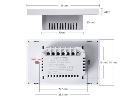 Zemismart Zigbee US AU Wall Light Switch No Neutral 1 2 3 Gangs Black Interruptor Work with Tuya Alexa Google Home Voice