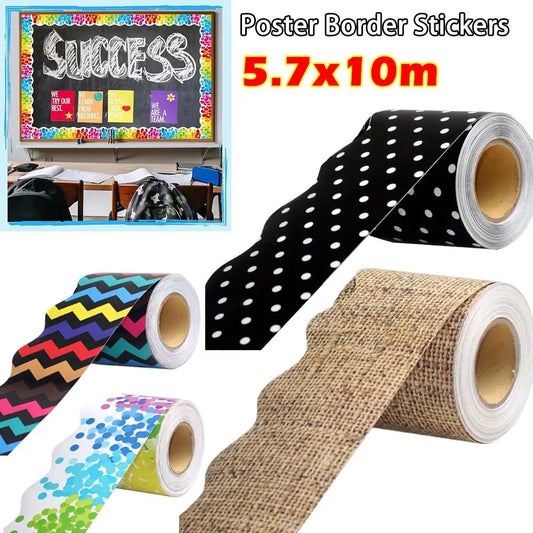 10m/roll Classroom Bulletin Board Poster Border Stickers Colored Wavy Edge Paper Home Party DIY Wall Decoration
