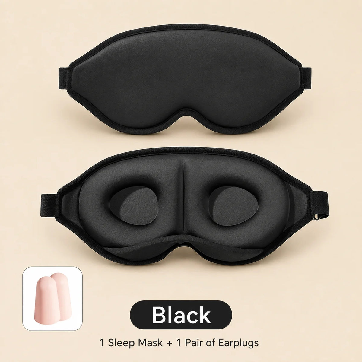 3D Contoured Sleep Eye Mask With Earplugs Zero‑Pressure Light Blocking Blindfold Adjustable Strap Soft Sleeping Mask For Travel
