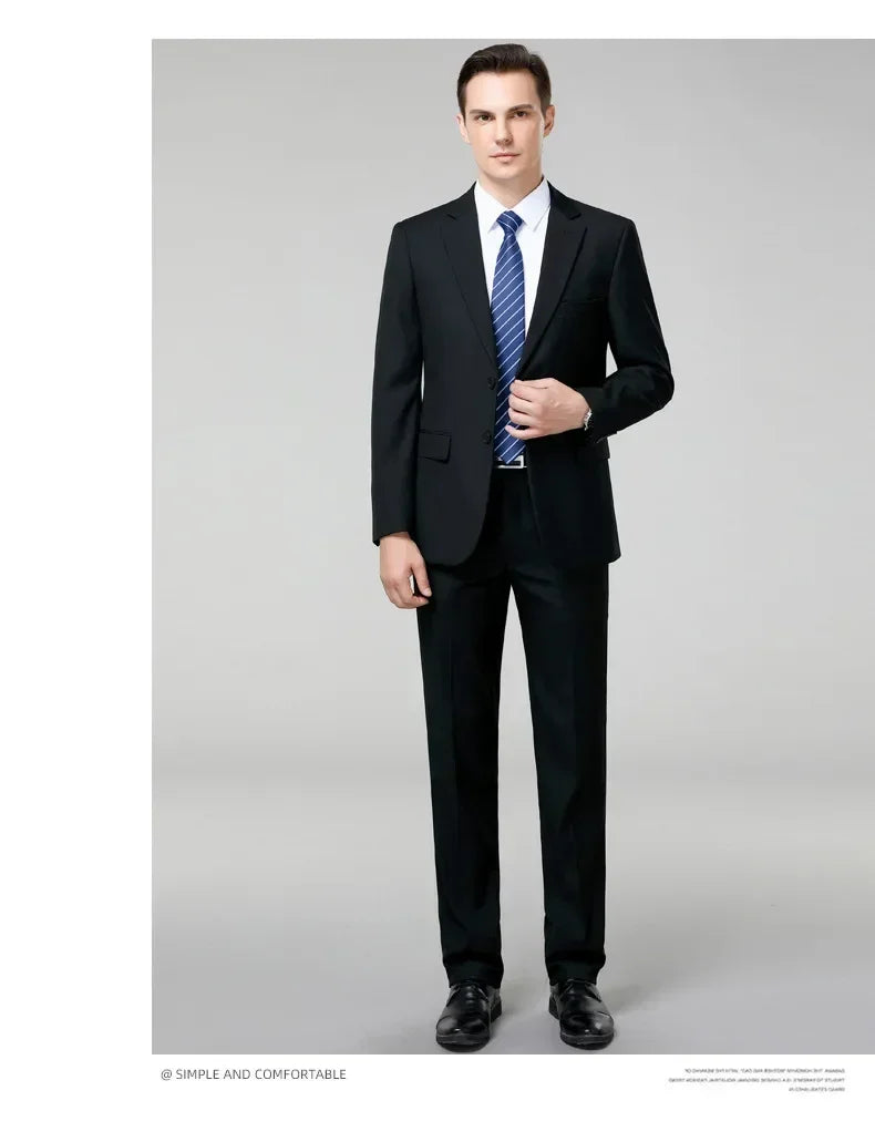 Suit S-8XL (Blazer+ Trousers) Men's Fashion Business Plus Size Gentleman's Casual Shirt for Work Slim-fit Wedding Formal Suit