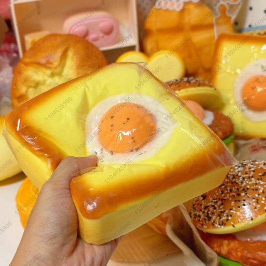 Fried Egg Toast Squishy Toy, Slow Rising Squeeze Bread Toy, Stress Relief Hand Relax Fidget Toy for Kids Adults