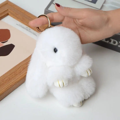 Fluffy Bunny Keychain - Plush Play Dead Rabbit Doll with Bow, Cute Animal Keychain Toy for Kids Girls, Soft Furry Gift