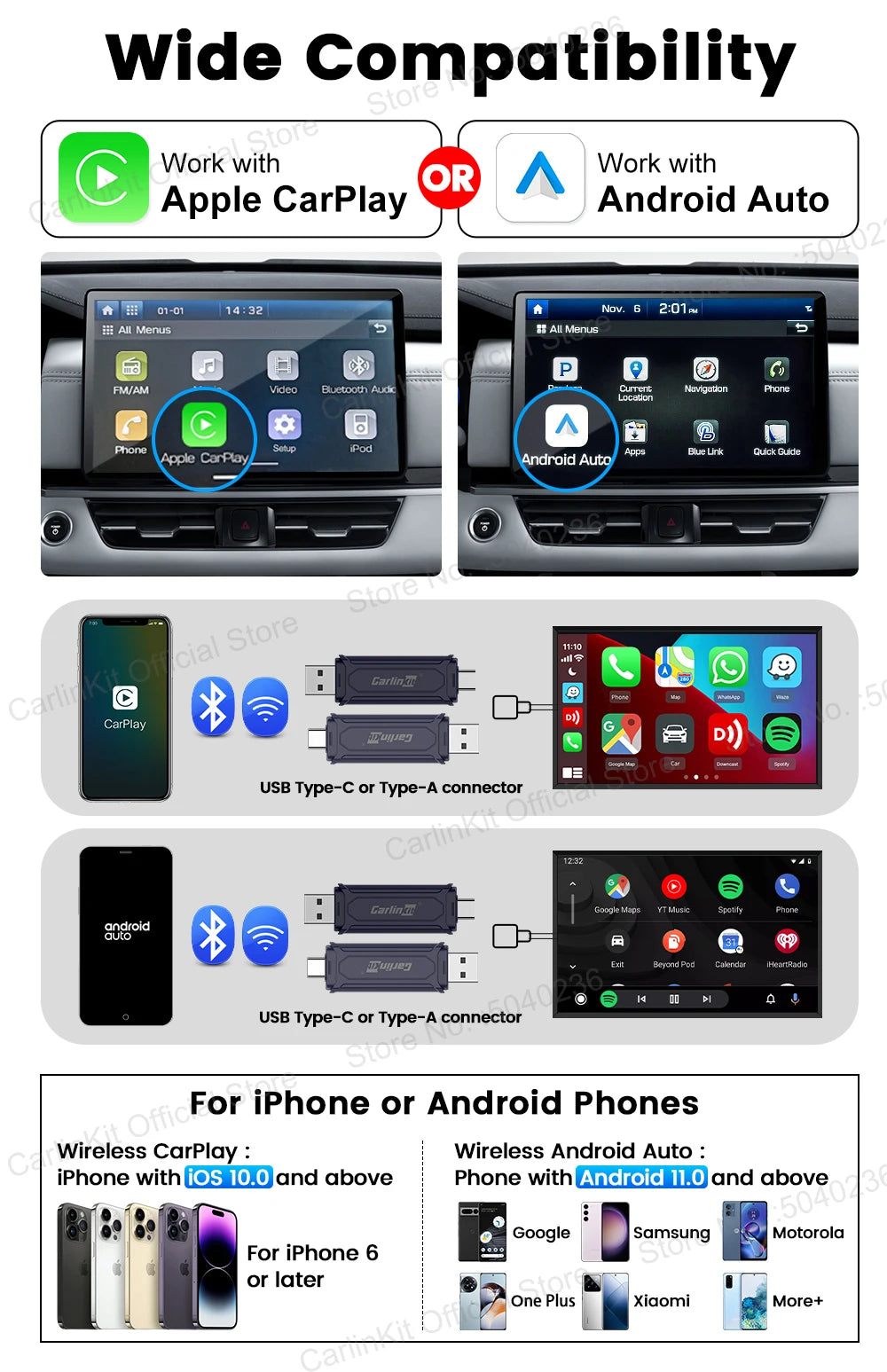 Mini 5 Pro CarlinKit 5.0 Wireless CarPlay Dongle Wireless Android Auto Adapter AI Smart Box Car Intelligent Systems For OEM Car