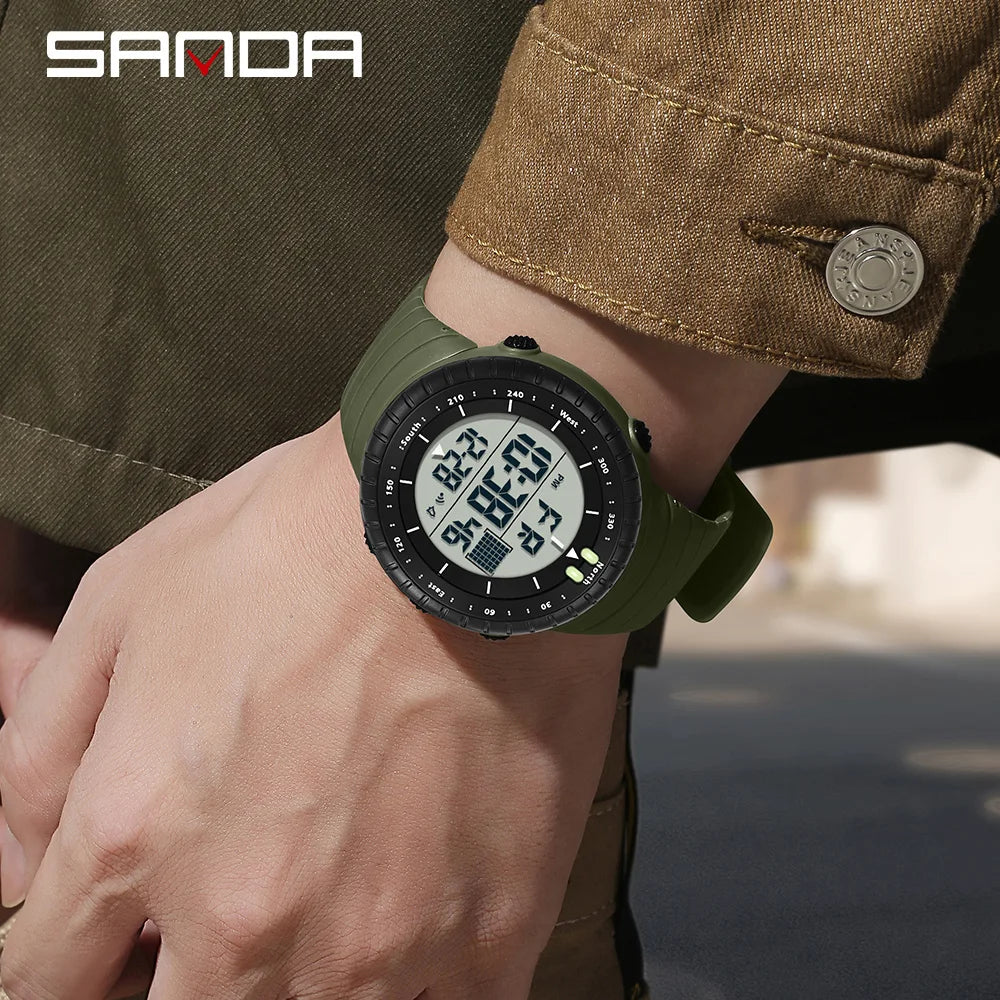 SANDA New 6256 Men's Electronic Watch Large Dial Outdoor Waterproof Sports Watch Night Light Alarm Clock Multi functional Watch