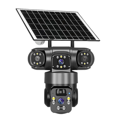 15MP IP Camera WiFi PTZ Three Camera Outdoor Wireless Solar 20000Mah Built-in Battery Video Surveillance Cam Long Time Standby