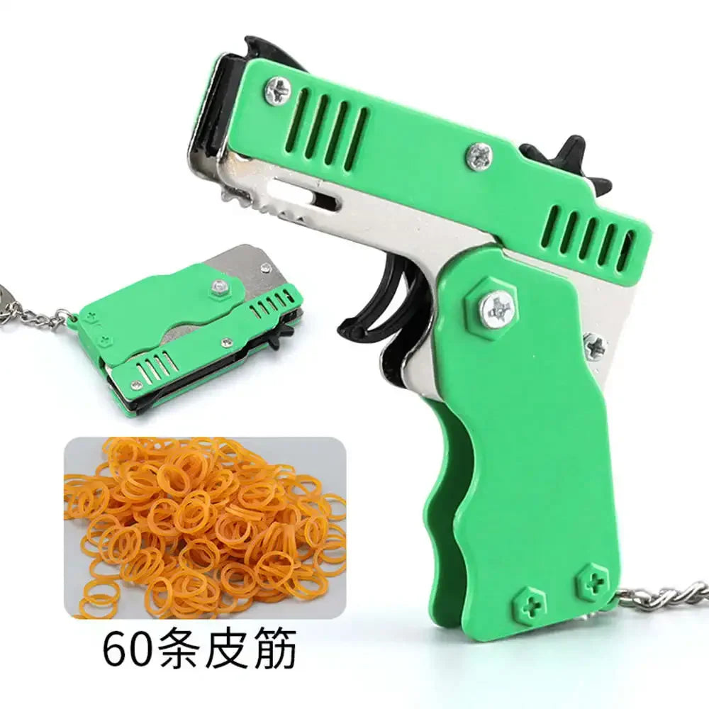 Wholesale Mini Rubber Bands Shoot Gun Alloy Material Multi Function 6 Colors Key Chain Collapsible Funny Mini Gun Toys For Kids