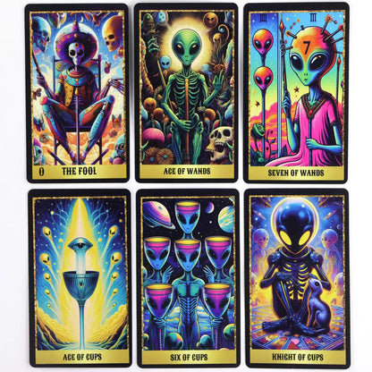 Alien Tarot Deck 78 Cards, Psychedelic Space Themed Tarot Cards, Fortune Telling, Collectible Gift for UFO & Alien Enthusiasts