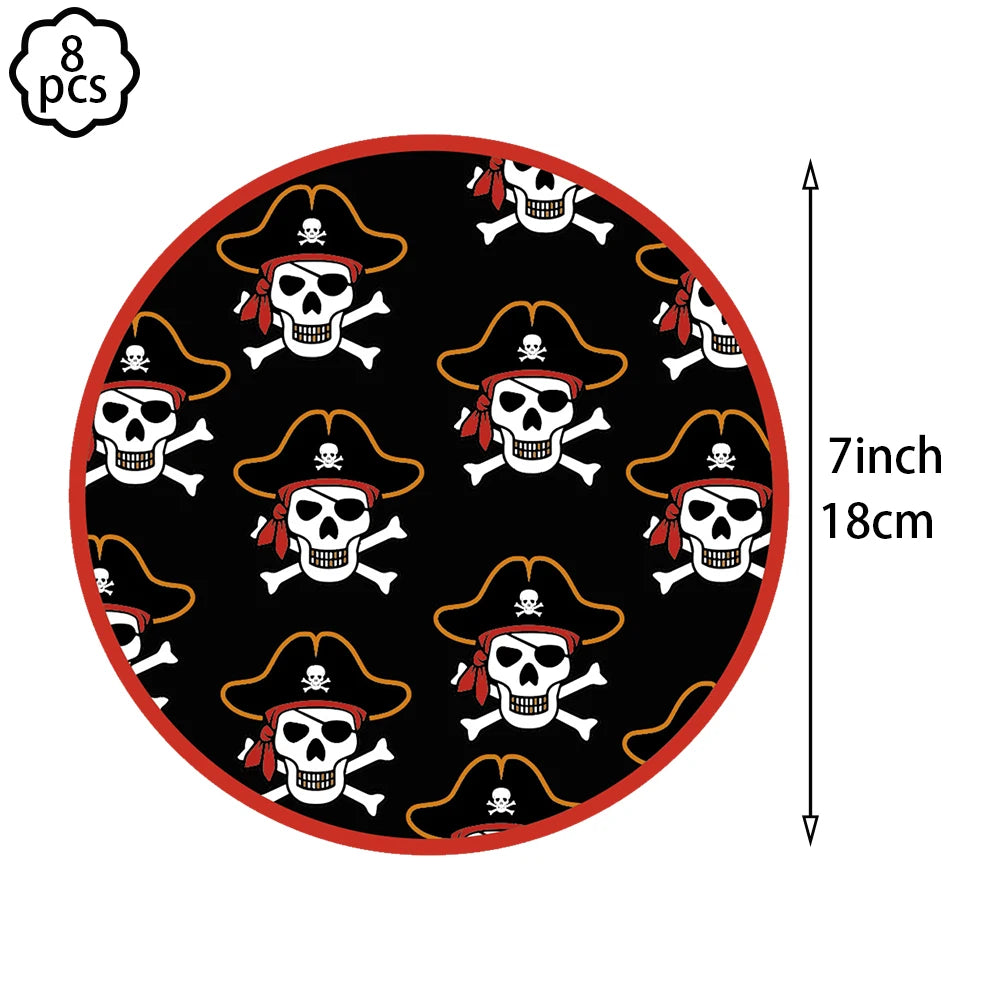 Pirate party napkins plates cups Tablecloths Banner Pirate skull balloon kids Caribbean Pirate themed birthday party decoration