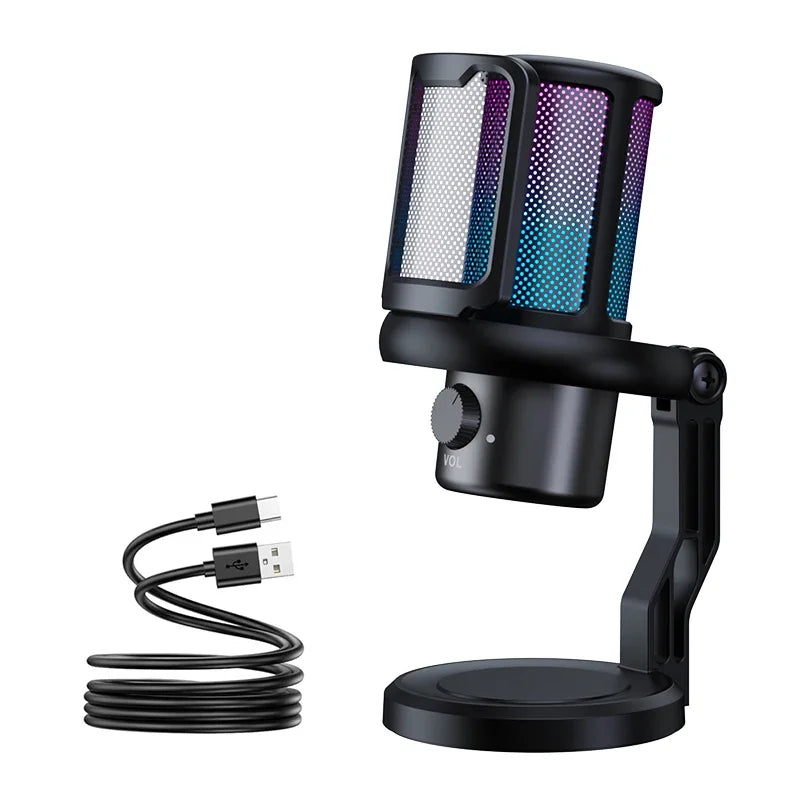 USB Microphone for PC RGB Gaming Microphone with Headphone Output And Touch-Mute Button Noise Cancellation for Recording Streami