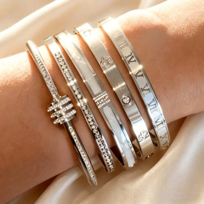 5pcs/Set Minimalist Elegant Luxury Sparkling Bangle Bracelets High-End Titanium Steel Bracelets For Women