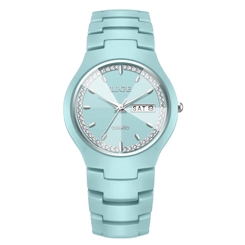 LIGE Women's wristwatch elegant women's watch ceramic quartz waterproof clock week calendar fashion Watch for Women reloj mujer