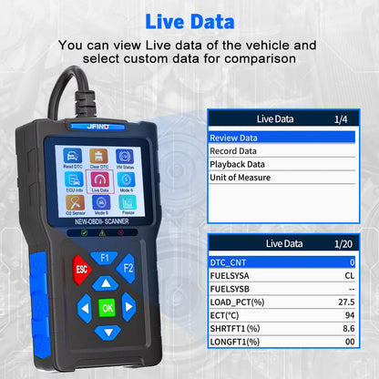 OBD2 Scanner Fault Code Reader JFIND JF700 Car Motorcycle OBDII Diagnostic Tools Voltage Charging Test for Yamaha Honda ELM327