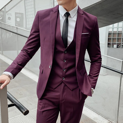 Men's 2025 High-Quality Three-Piece Set Fashionable Cool Versatile Trendy Business Casual Wedding British-Style Suit