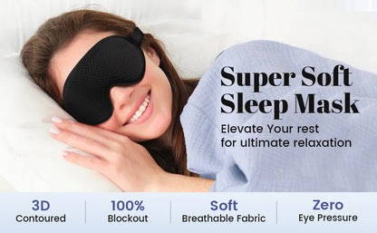 Sleep Mask ,Blackout Eye Masks for Sleep - 3D Breathable Soft Comfortable Eye Mask With Noise-cancelling earplugs