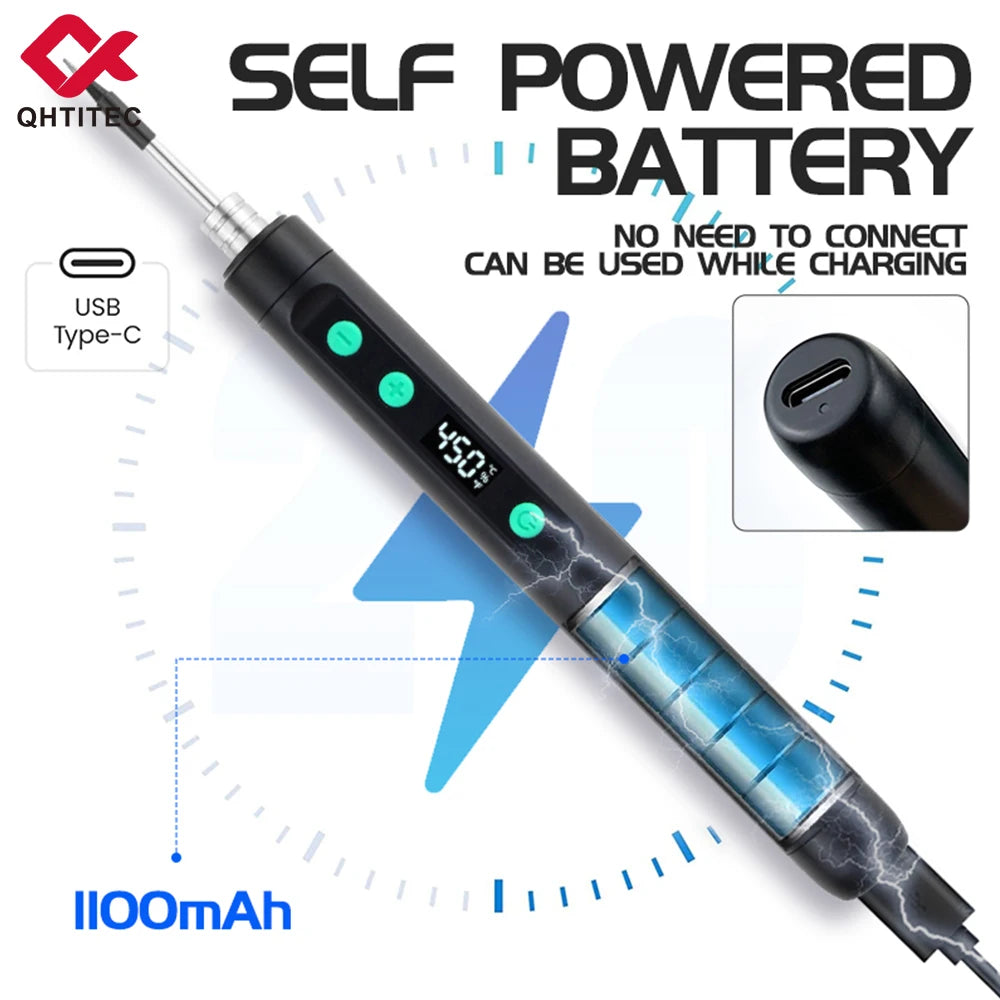 New Cordless USB Soldering Iron 1100mAh Rechargeable Digital Display Adjustable Temperature Portable Welding Iron Kit with 3 Tip