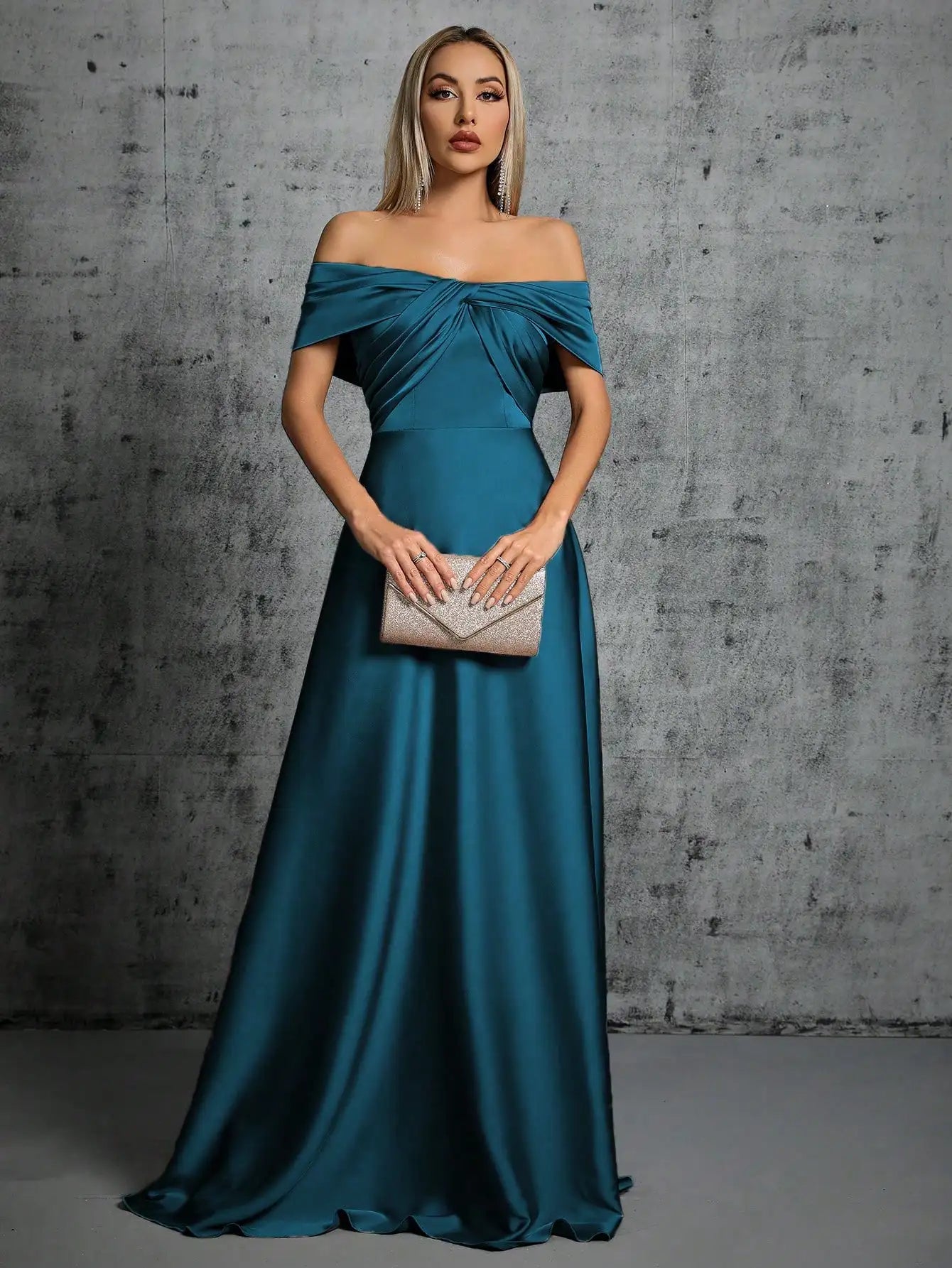 Mgiacy Line neck irregular cross pleated satin gown ball dress Party dress bridesmaid dress