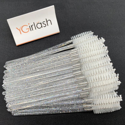 50 Pcs Shiny Crystal Eyelash Applicator Disposable Diamond Handle Nylon Two Colors Mascara Wands Spoolies Pink Brushes