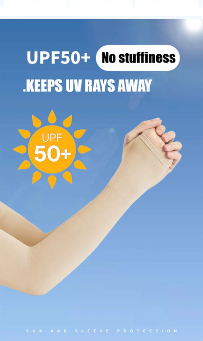 Invisible Sunscreen Seamless Ice Sleeves UPF50+ Cooling Silk Fabric UV Protection Arm Covers For Outdoor Sports Driving